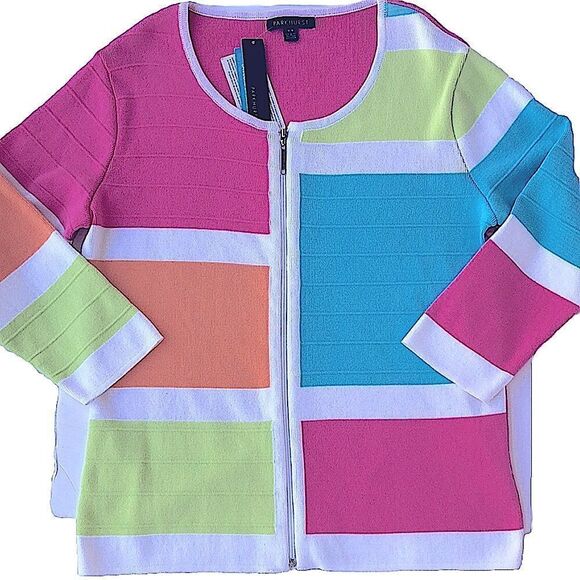 PARKHURST Color Block Zip Cardigan Sweater Size M - Picture 1 of 8